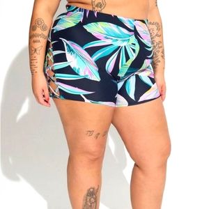 torrid Navy Tropical Leaf Swim Shorts with Mint & Pink Accents